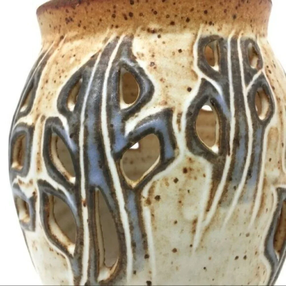 Featherbed Mountain Art Pottery Vintage Stoneware Vase Luminary Botanical Signed
